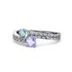1 - Olena Aquamarine and Tanzanite with Side Diamonds Bypass Ring 