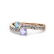 1 - Olena Aquamarine and Tanzanite with Side Diamonds Bypass Ring 