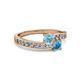 2 - Olena Aquamarine and Blue Topaz with Side Diamonds Bypass Ring 