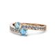 1 - Olena Aquamarine and Blue Topaz with Side Diamonds Bypass Ring 