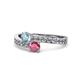 1 - Olena Aquamarine and Rhodolite Garnet with Side Diamonds Bypass Ring 