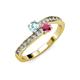 3 - Olena Aquamarine and Rhodolite Garnet with Side Diamonds Bypass Ring 