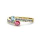 1 - Olena Aquamarine and Rhodolite Garnet with Side Diamonds Bypass Ring 