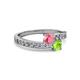 2 - Olena Pink Tourmaline and Peridot with Side Diamonds Bypass Ring 