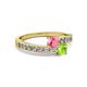 2 - Olena Pink Tourmaline and Peridot with Side Diamonds Bypass Ring 