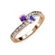 3 - Olena Amethyst and Tanzanite with Side Diamonds Bypass Ring 