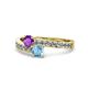1 - Olena Amethyst and Blue Topaz with Side Diamonds Bypass Ring 