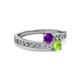 2 - Olena Amethyst and Peridot with Side Diamonds Bypass Ring 