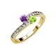 3 - Olena Amethyst and Peridot with Side Diamonds Bypass Ring 