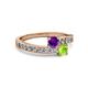 2 - Olena Amethyst and Peridot with Side Diamonds Bypass Ring 