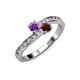 3 - Olena Amethyst and Red Garnet with Side Diamonds Bypass Ring 