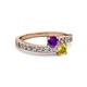 2 - Olena Amethyst and Yellow Sapphire with Side Diamonds Bypass Ring 