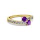 2 - Olena Amethyst with Side Diamonds Bypass Ring 