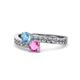 1 - Olena Blue Topaz and Pink Sapphire with Side Diamonds Bypass Ring 