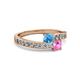 2 - Olena Blue Topaz and Pink Sapphire with Side Diamonds Bypass Ring 