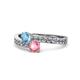 1 - Olena Blue Topaz and Pink Tourmaline with Side Diamonds Bypass Ring 