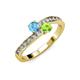 3 - Olena Blue Topaz and Peridot with Side Diamonds Bypass Ring 