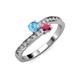 3 - Olena Blue Topaz and Rhodolite Garnet with Side Diamonds Bypass Ring 