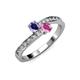 3 - Olena Iolite and Pink Sapphire with Side Diamonds Bypass Ring 