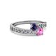 2 - Olena Iolite and Pink Sapphire with Side Diamonds Bypass Ring 