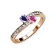 3 - Olena Iolite and Pink Sapphire with Side Diamonds Bypass Ring 