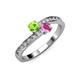 3 - Olena Peridot and Pink Sapphire with Side Diamonds Bypass Ring 