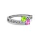 2 - Olena Peridot and Pink Sapphire with Side Diamonds Bypass Ring 
