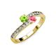 3 - Olena Peridot and Pink Tourmaline with Side Diamonds Bypass Ring 