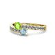 1 - Olena Peridot and Aquamarine with Side Diamonds Bypass Ring 