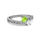 2 - Olena Peridot and White Sapphire with Side Diamonds Bypass Ring 