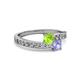 2 - Olena Peridot and Tanzanite with Side Diamonds Bypass Ring 