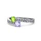 1 - Olena Peridot and Tanzanite with Side Diamonds Bypass Ring 