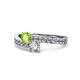 1 - Olena Peridot and Diamond with Side Diamonds Bypass Ring 