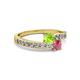 2 - Olena Peridot and Rhodolite Garnet with Side Diamonds Bypass Ring 