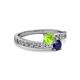 2 - Olena Peridot and Blue Sapphire with Side Diamonds Bypass Ring 