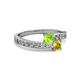 2 - Olena Peridot and Yellow Sapphire with Side Diamonds Bypass Ring 