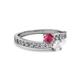 2 - Olena Rhodolite Garnet and White Sapphire with Side Diamonds Bypass Ring 