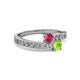 2 - Olena Rhodolite Garnet and Peridot with Side Diamonds Bypass Ring 