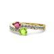 1 - Olena Rhodolite Garnet and Peridot with Side Diamonds Bypass Ring 