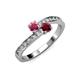 3 - Olena Rhodolite Garnet and Ruby with Side Diamonds Bypass Ring 