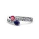 1 - Olena Rhodolite Garnet and Blue Sapphire with Side Diamonds Bypass Ring 