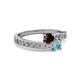 2 - Olena Red Garnet and Aquamarine with Side Diamonds Bypass Ring 