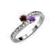 3 - Olena Red Garnet and Amethyst with Side Diamonds Bypass Ring 