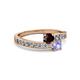 2 - Olena Red Garnet and Tanzanite with Side Diamonds Bypass Ring 