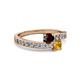 2 - Olena Red Garnet and Citrine with Side Diamonds Bypass Ring 