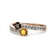 1 - Olena Red Garnet and Citrine with Side Diamonds Bypass Ring 