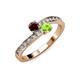 3 - Olena Red Garnet and Peridot with Side Diamonds Bypass Ring 