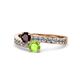 1 - Olena Red Garnet and Peridot with Side Diamonds Bypass Ring 