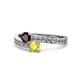 1 - Olena Red Garnet and Yellow Sapphire with Side Diamonds Bypass Ring 