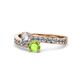 1 - Olena Diamond and Peridot with Side Diamonds Bypass Ring 